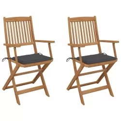 Сгъваеми градински столове, 2 бр, с възглавници, акация масив
