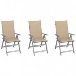 Градински накланящи се столове 3 бр с възглавници акация масив