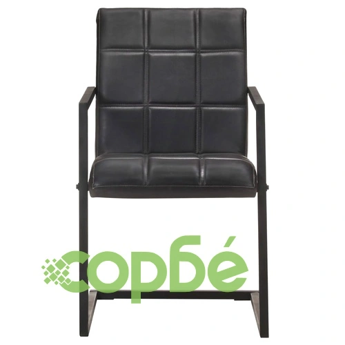 Конзолни трапезни столове, 6 бр, черни, естествена кожа ➤ топ цена ➤ sorbe.bg