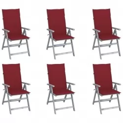 Градински накланящи се столове 6 бр с възглавници акация масив