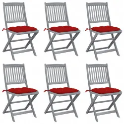 Сгъваеми градински столове, 6 бр, с възглавници, акация масив