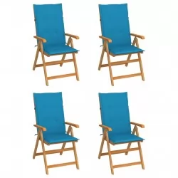 Градински столове 4 бр сини възглавници тиково дърво масив