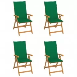 Градински столове 4 бр зелени възглавници тиково дърво масив