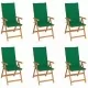 Градински столове 6 бр зелени възглавници тиково дърво масив