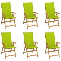 Градински столове 6 бр с яркозелени възглавници тик масив