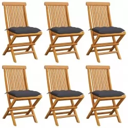 Градински столове с възглавници антрацит 6 бр тик масив