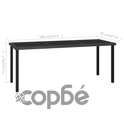 Градински трапезен комплект, 9 части, черен полиратан ➤ топ цена ➤ sorbe.bg