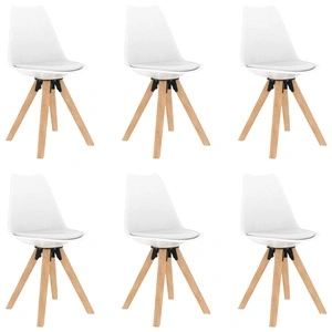 Трапезни столове, 6 бр, бели, PP и буково дърво масив