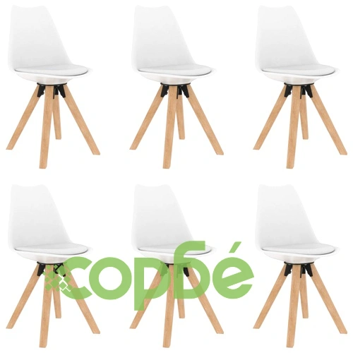 Трапезни столове, 6 бр, бели, PP и буково дърво масив ➤ топ цена ➤ sorbe.bg