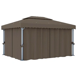 Шатра със завеси, 4x3 м, таупе, алуминий