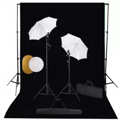 Фотографски комплект за студио с лампи, чадъри, фон и рефлектор