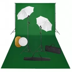 Фотографски комплект за студио с лампи, чадъри, фон и рефлектор