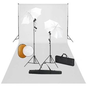 Фотографски комплект за студио с лампи, чадъри, фон и рефлектор