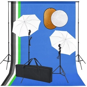 Фотографски комплект за студио с лампи, чадъри, фон и рефлектор
