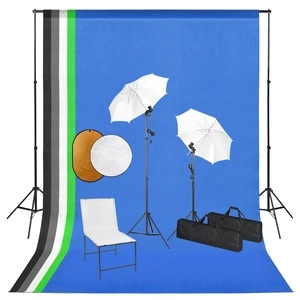 Фотографски комплект за студио с лампи, чадъри, фон и рефлектор