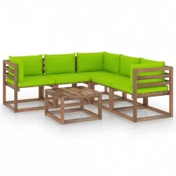 Градински мебели яркозелени възглавници 6 части импрегниран бор