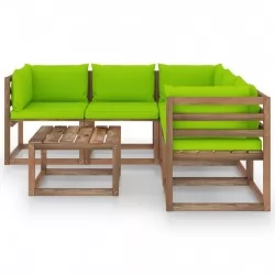 Градински мебели яркозелени възглавници 6 части импрегниран бор