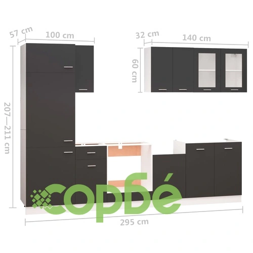 Комплект кухненски шкафове от 8 части, сив, ПДЧ ➤ топ цена ➤ sorbe.bg