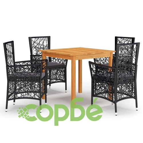 Градински трапезен комплект, 5 части, черен ➤ топ цена ➤ sorbe.bg