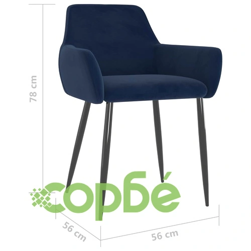 Трапезни столове, 4 бр, сини, кадифе ➤ топ цена ➤ sorbe.bg