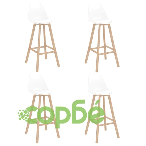 Бар табуретки, 4 бр, бели, PP и буково дърво масив ➤ топ цена ➤ sorbe.bg
