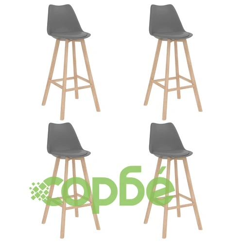 Бар табуретки, 4 бр, сиви, PP и буково дърво масив ➤ топ цена ➤ sorbe.bg