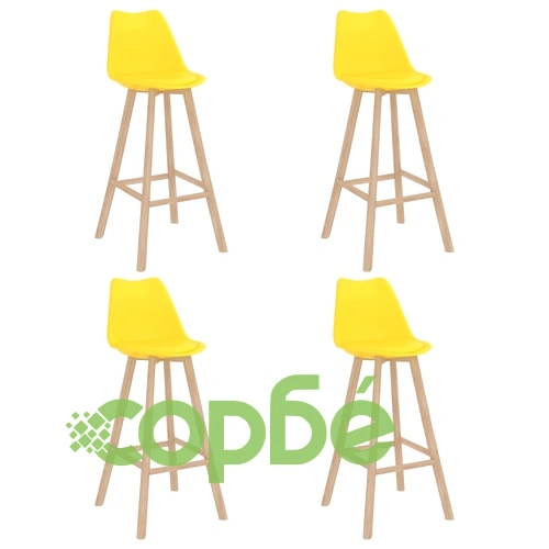 Бар табуретки, 4 бр, жълти, PP и буково дърво масив ➤ топ цена ➤ sorbe.bg