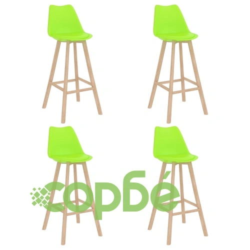 Бар табуретки, 4 бр, зелени, PP и буково дърво масив ➤ топ цена ➤ sorbe.bg