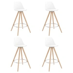 Бар табуретки, 4 бр, бели, PP и буково дърво масив