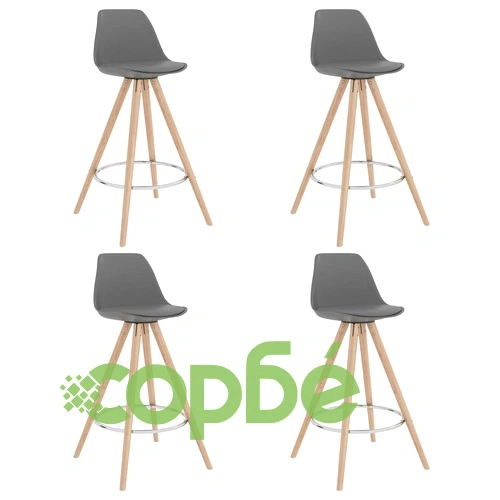 Бар табуретки, 4 бр, сиви, PP и буково дърво масив ➤ топ цена ➤ sorbe.bg