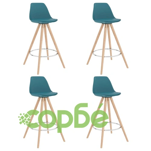 Бар табуретки, 4 бр, тюркоаз, PP и буково дърво масив ➤ топ цена ➤ sorbe.bg