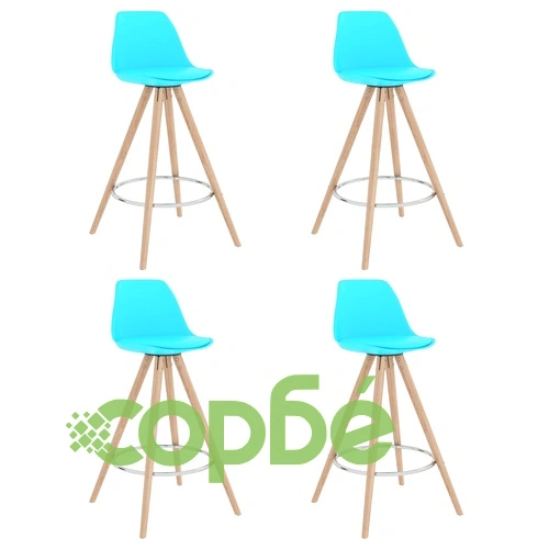 Бар табуретки, 4 бр, сини, PP и буково дърво масив ➤ топ цена ➤ sorbe.bg