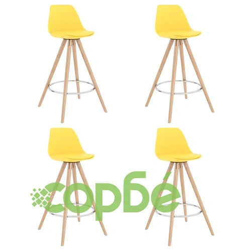 Бар табуретки, 4 бр, жълти, PP и буково дърво масив ➤ топ цена ➤ sorbe.bg