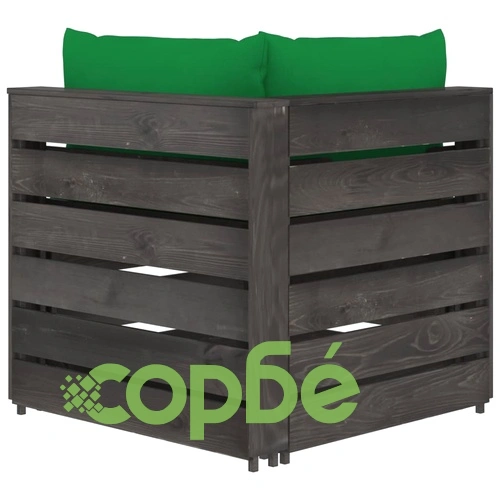 Секционен ъглов диван с възглавници, сиво импрегнирано дърво ➤ топ цена ➤ sorbe.bg