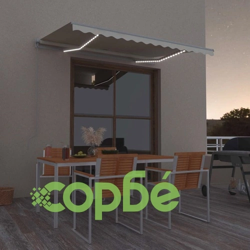 Ръчно прибираща се тента с LED, 300x250 см, кремава ➤ топ цена ➤ sorbe.bg