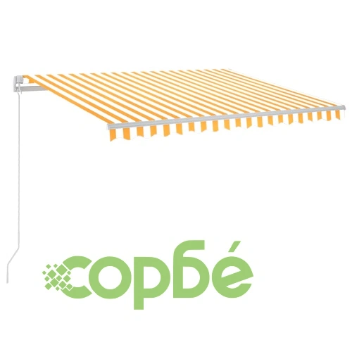 Ръчно прибираща се тента с LED, 300x250 см, жълто и бяло ➤ топ цена ➤ sorbe.bg