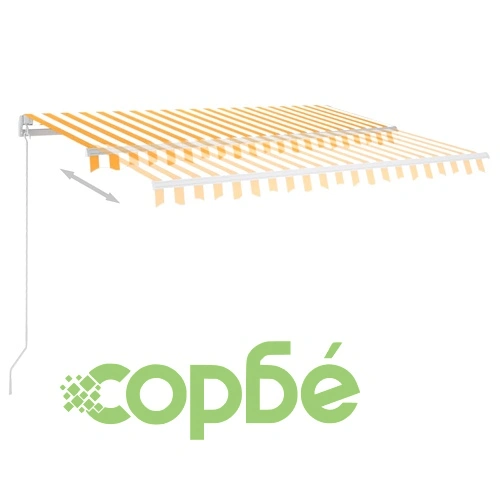 Ръчно прибираща се тента с LED, 300x250 см, жълто и бяло ➤ топ цена ➤ sorbe.bg