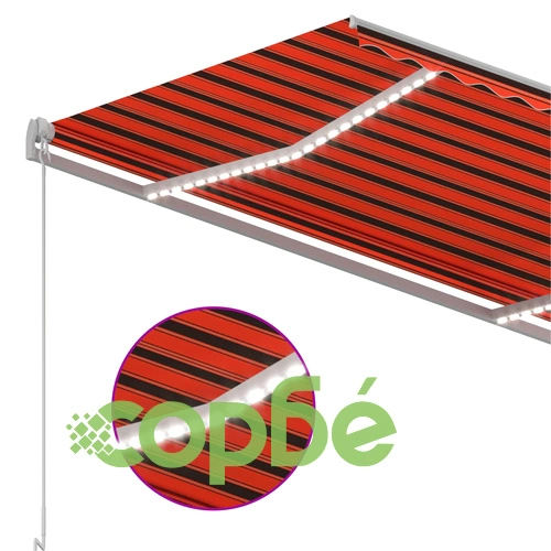 Ръчно прибираща се тента с LED, 300x250 см, оранжево и кафяво ➤ топ цена ➤ sorbe.bg