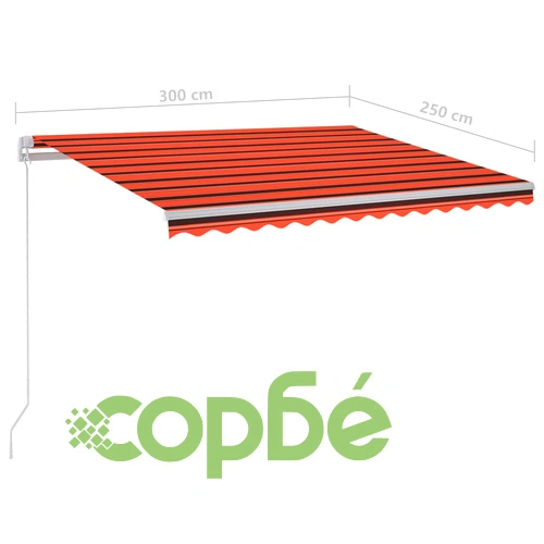 Ръчно прибираща се тента с LED, 300x250 см, оранжево и кафяво ➤ топ цена ➤ sorbe.bg