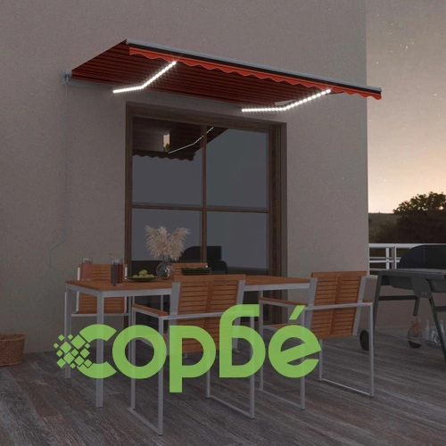 Ръчно прибираща се тента с LED, 350x250 см, оранжево и кафяво ➤ топ цена ➤ sorbe.bg
