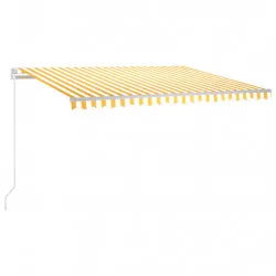 Ръчно прибиращ се сенник, 450x300 см, жълто и бяло