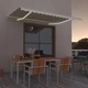 Ръчно прибиращ се сенник с LED, 450x300 см, кремав