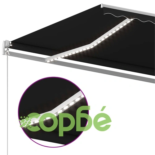 Ръчно прибираща се тента с LED, 450x300 см, антрацит ➤ топ цена ➤ sorbe.bg