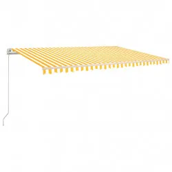Ръчно прибиращ се сенник, 500x300 см, жълто и бяло