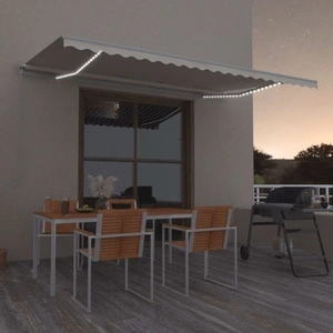 Ръчно прибиращ се сенник с LED, 500x300 см, кремав
