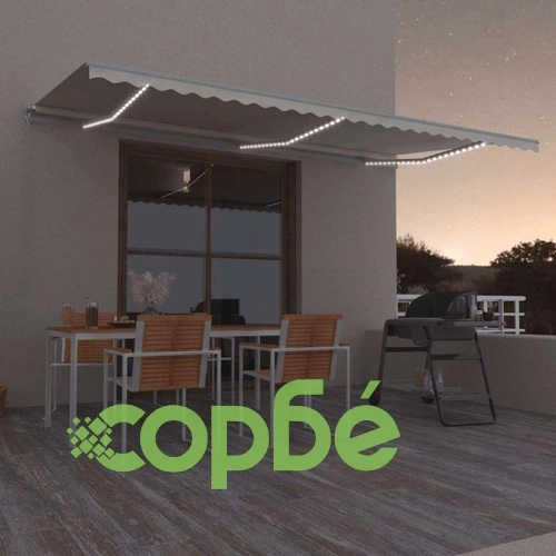 Ръчно прибиращ се сенник с LED, 600x300 см, кремав на топ цена от sorbe.bg Ръчно прибиращ се сенник с LED, 600x300 см, кремав ➤ топ цена ➤ sorbe.bg