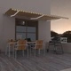 Ръчно прибиращ се сенник с LED, 600x300 см, жълто и бяло