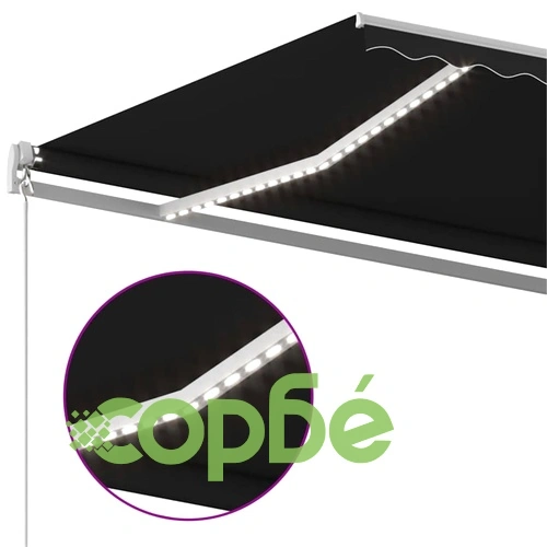 Ръчно прибираща се тента с LED, 600x300 см, антрацит ➤ топ цена ➤ sorbe.bg