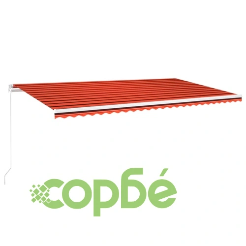 Ръчно прибиращ се сенник с LED, 600x300 см, оранжево и кафяво ➤ топ цена ➤ sorbe.bg