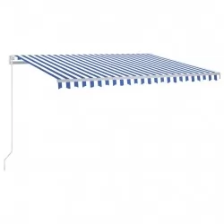 Ръчно прибиращ се сенник с LED, 400x350 см, синьо и бяло